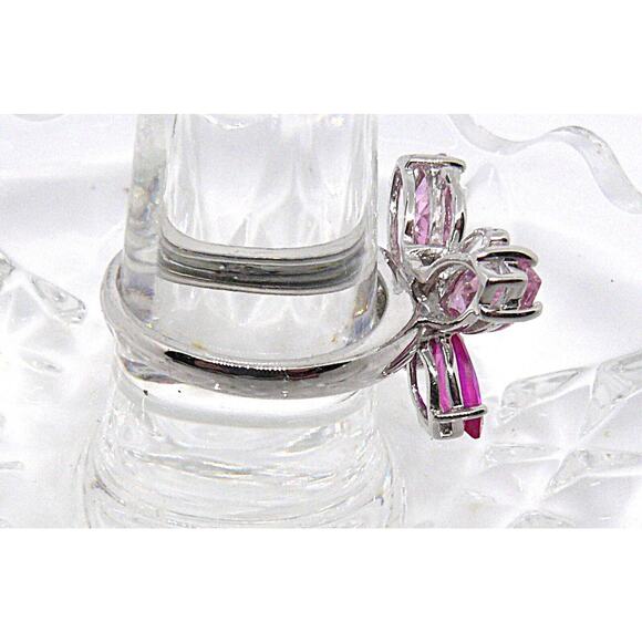 925 Sterling Silver Pink & Rose Cubic Zirconia Butterfly Band Ring Size 7 VTG - Picture 2 of 2